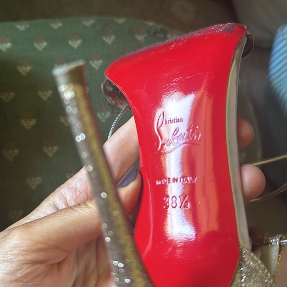 Christian Louboutin Leather & Gold Glitter Valnina AnkleTie Sandals Size 38 1/2 - Picture 7 of 7